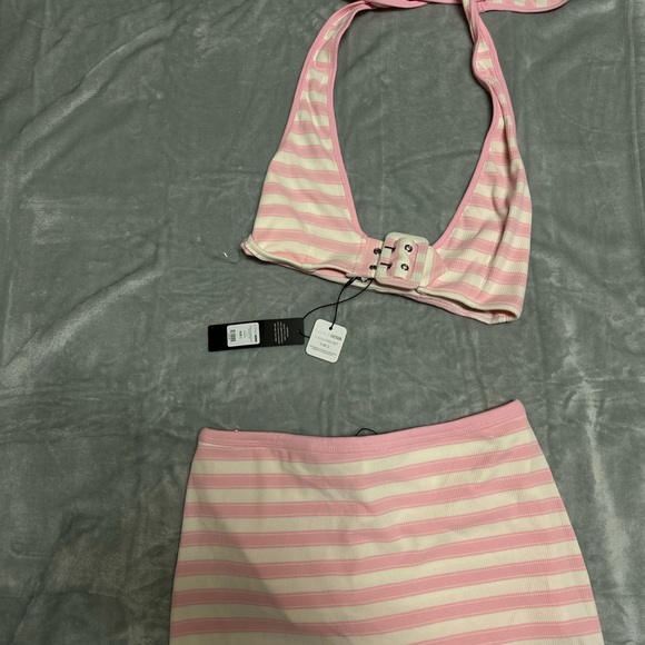 Pink and White Striped Bikini Set - Picture 4 of 8